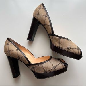 Vintage 90s Ballin Italian Monogram Print Open Toe Pumps